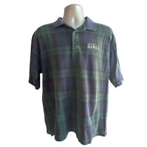 Gear for Sports University of Hawaii Vintage Golf Shirt Blue and Green Plaid XL